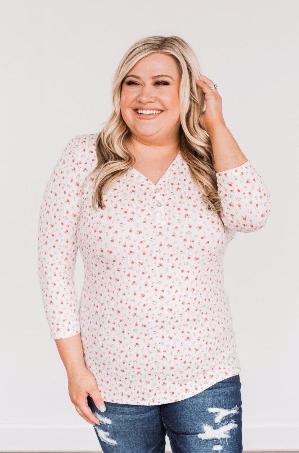 Always By My Side Button Henley Top- Ivory