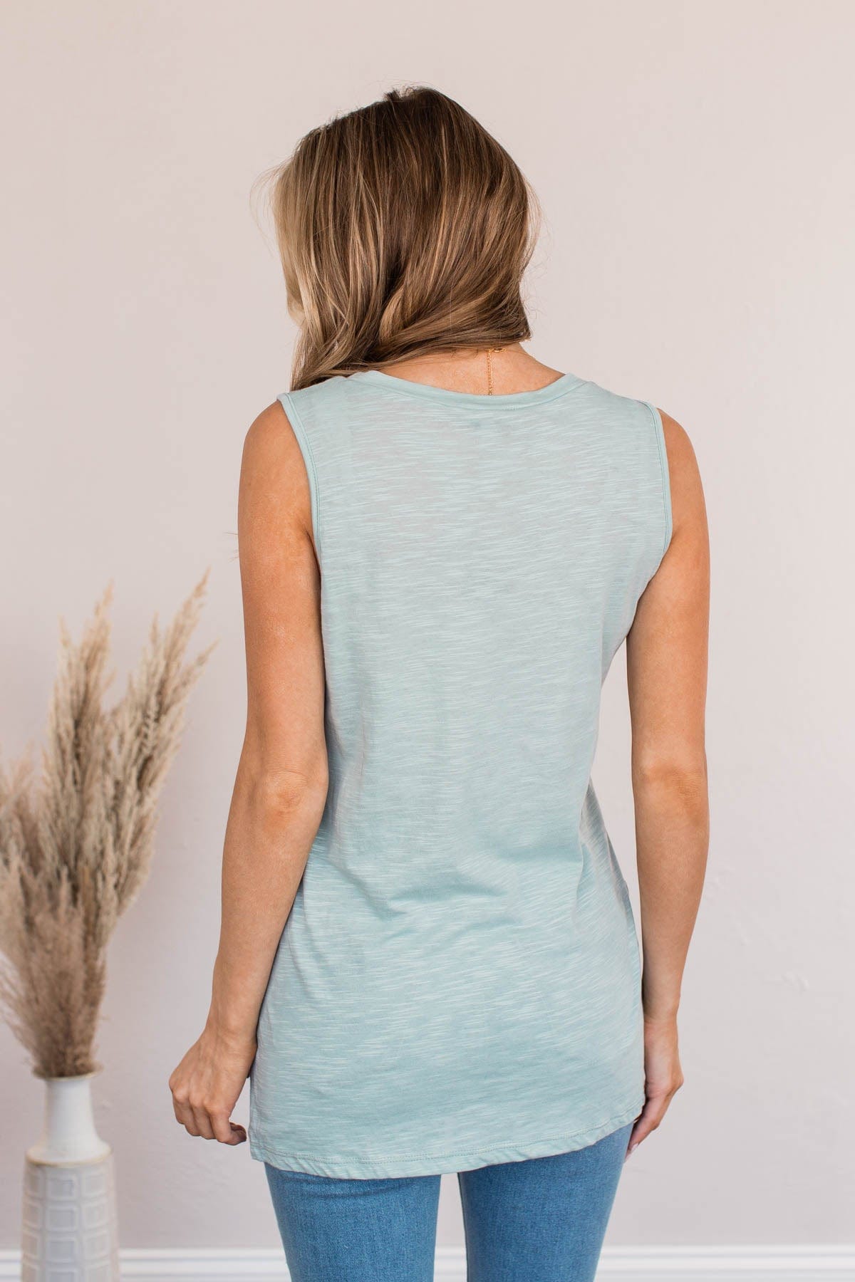 When You Look At Me Pocket Tank- Teal