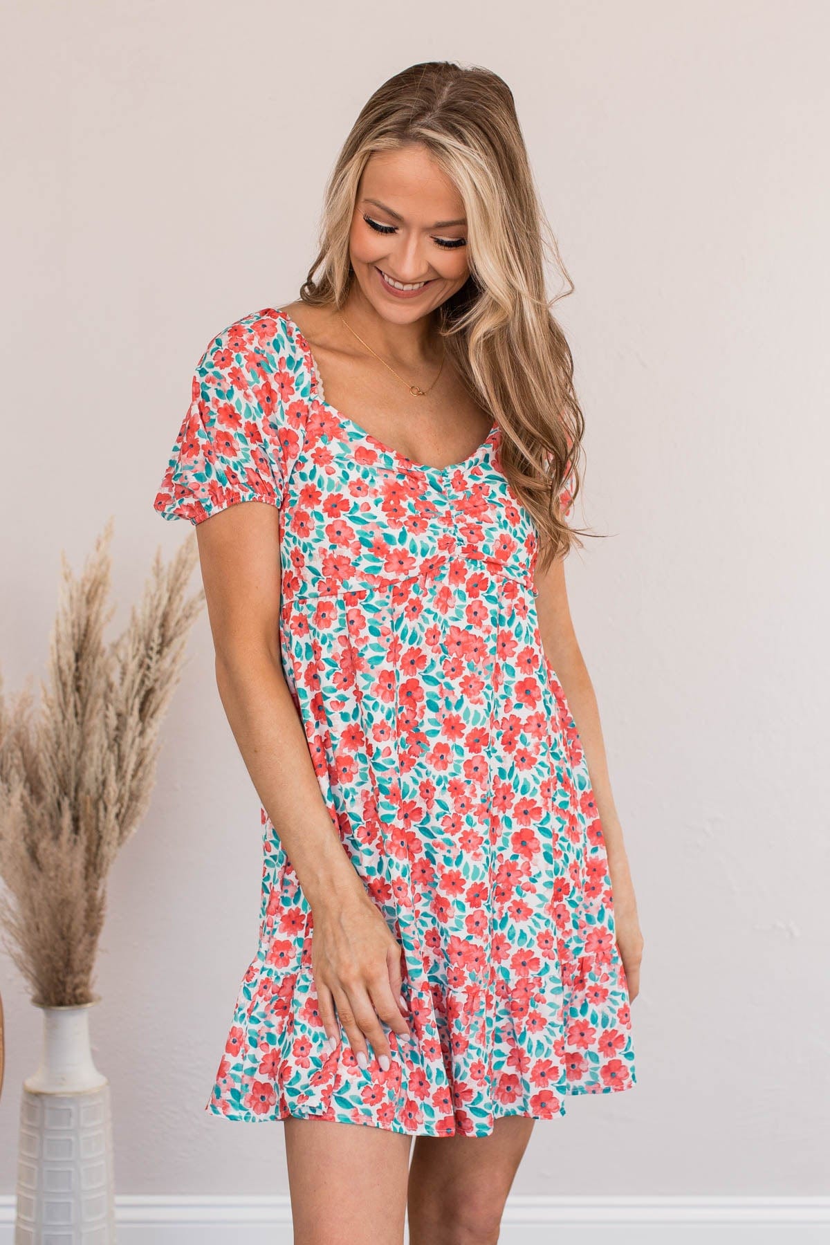 Sway With The Wind Mini Dress- Coral
