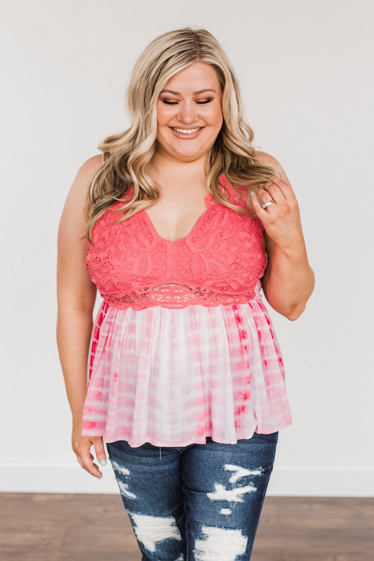 Elegantly Elevated Lace Tank Top- Shades Of Pink