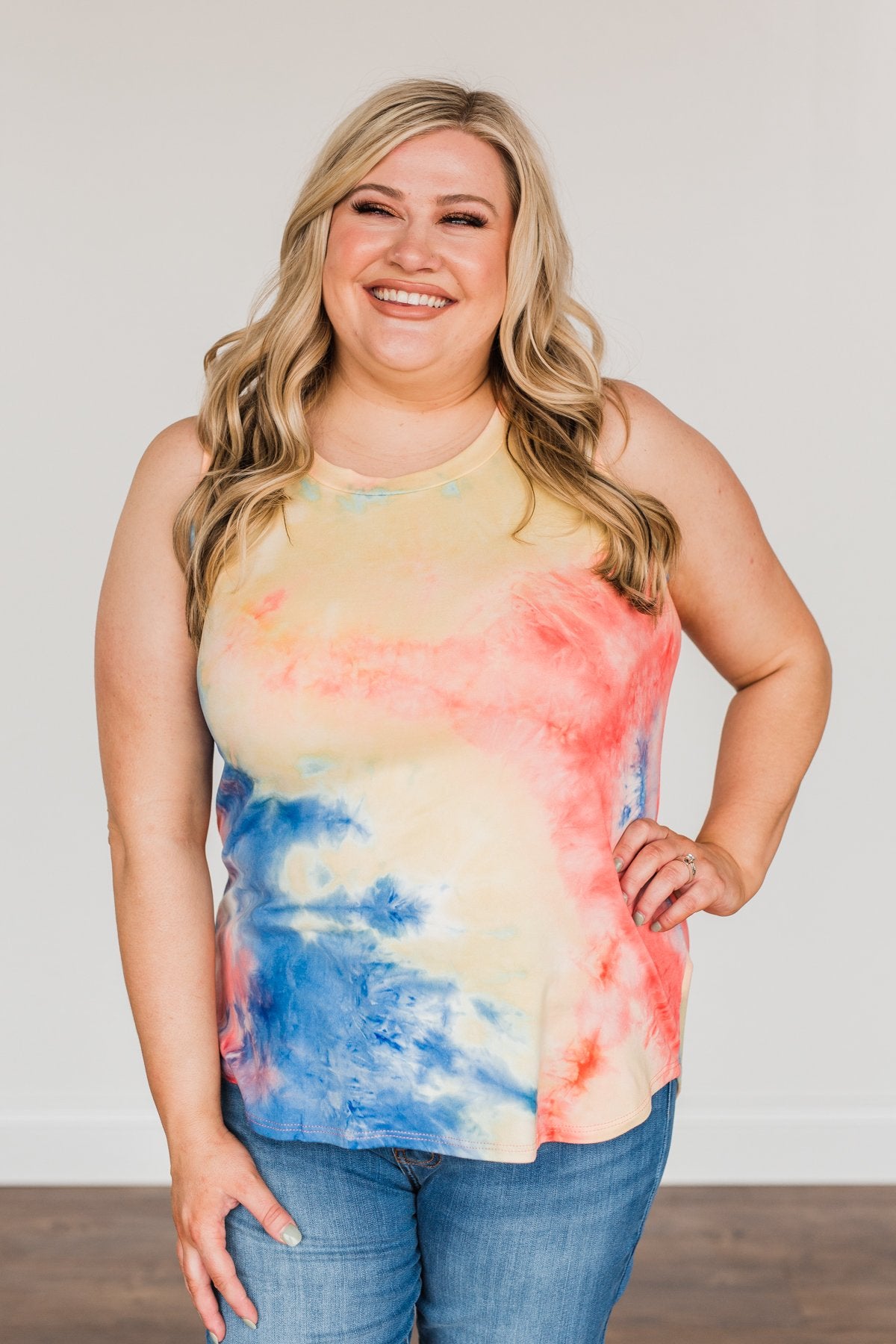 Live Colorfully Tie Dye Tank Top- Coral Multi-Color