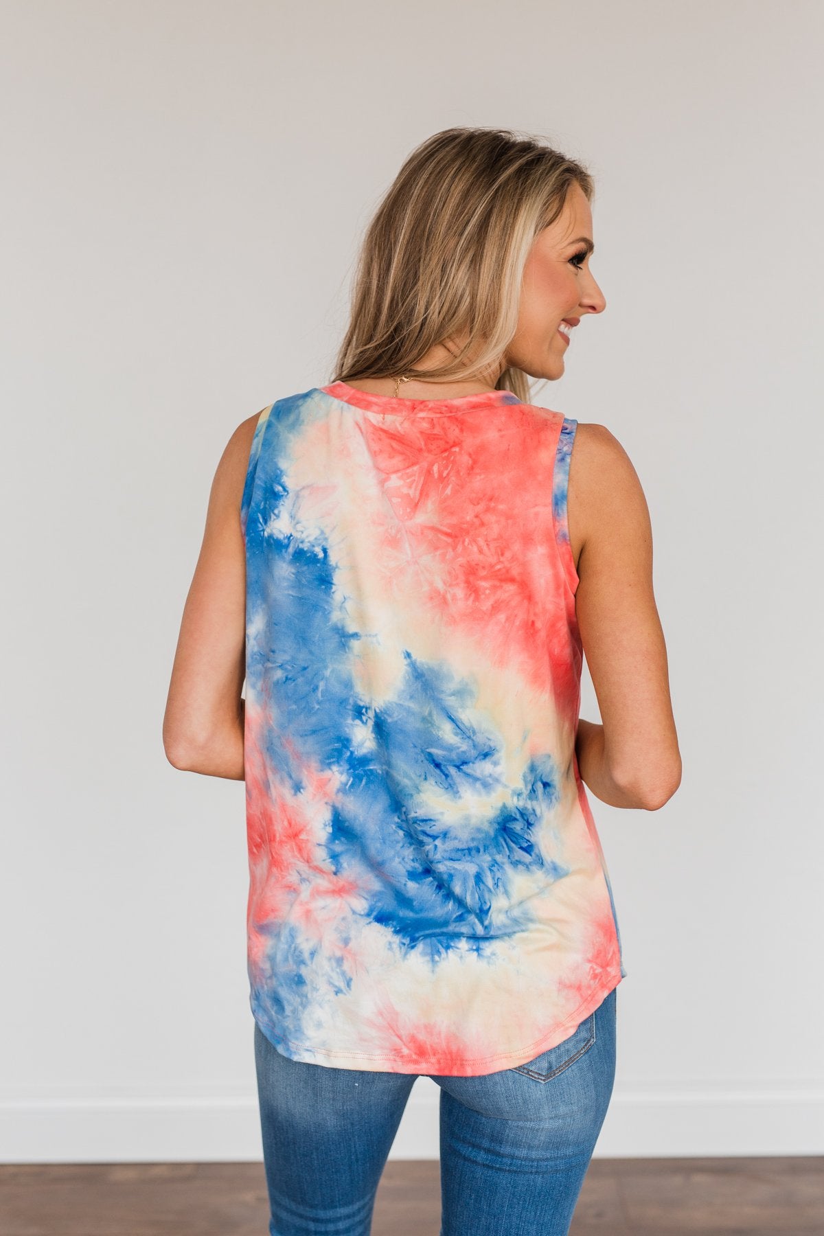 Live Colorfully Tie Dye Tank Top- Coral Multi-Color