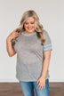 Morning Blessings Varsity Stripe Top- Heathered Grey & Blue