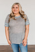 Morning Blessings Varsity Stripe Top- Heathered Grey & Blue