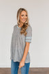 Morning Blessings Varsity Stripe Top- Heathered Grey & Blue