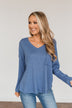 Hope Filled Days Waffle Knit Top- Deep Dusty Blue