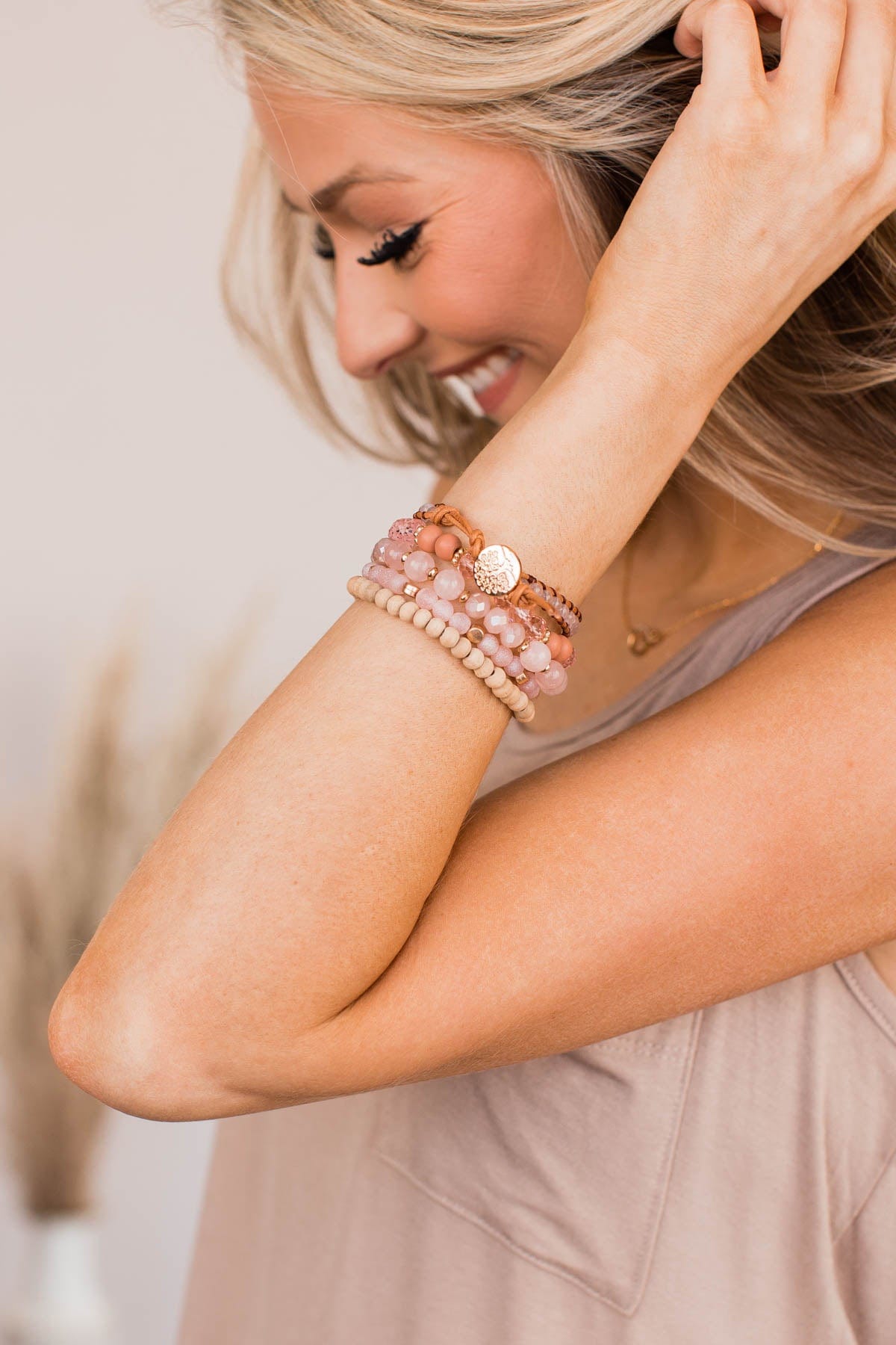 Tree Of Life Stackable Bracelet Set- Pink