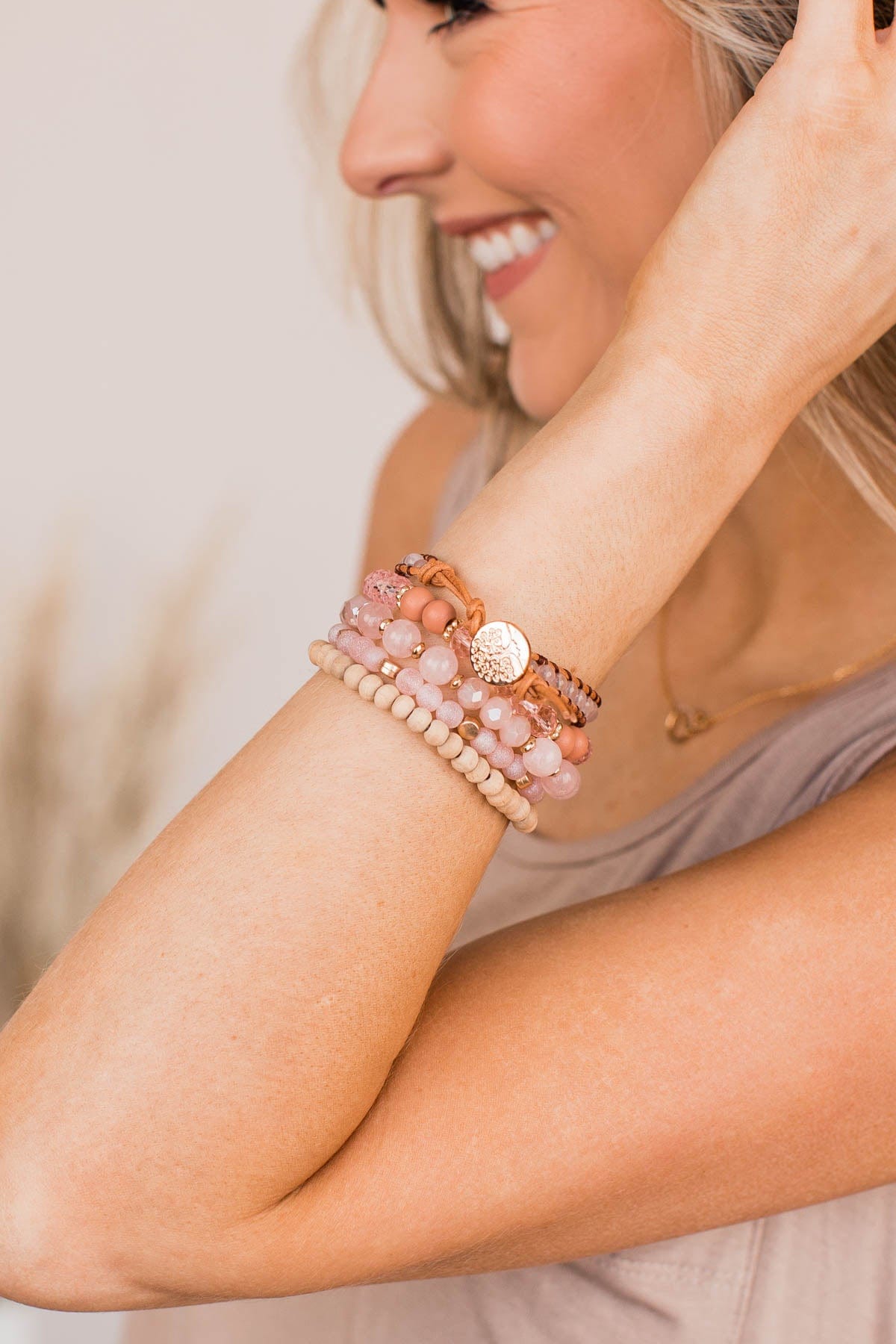 Tree Of Life Stackable Bracelet Set- Pink
