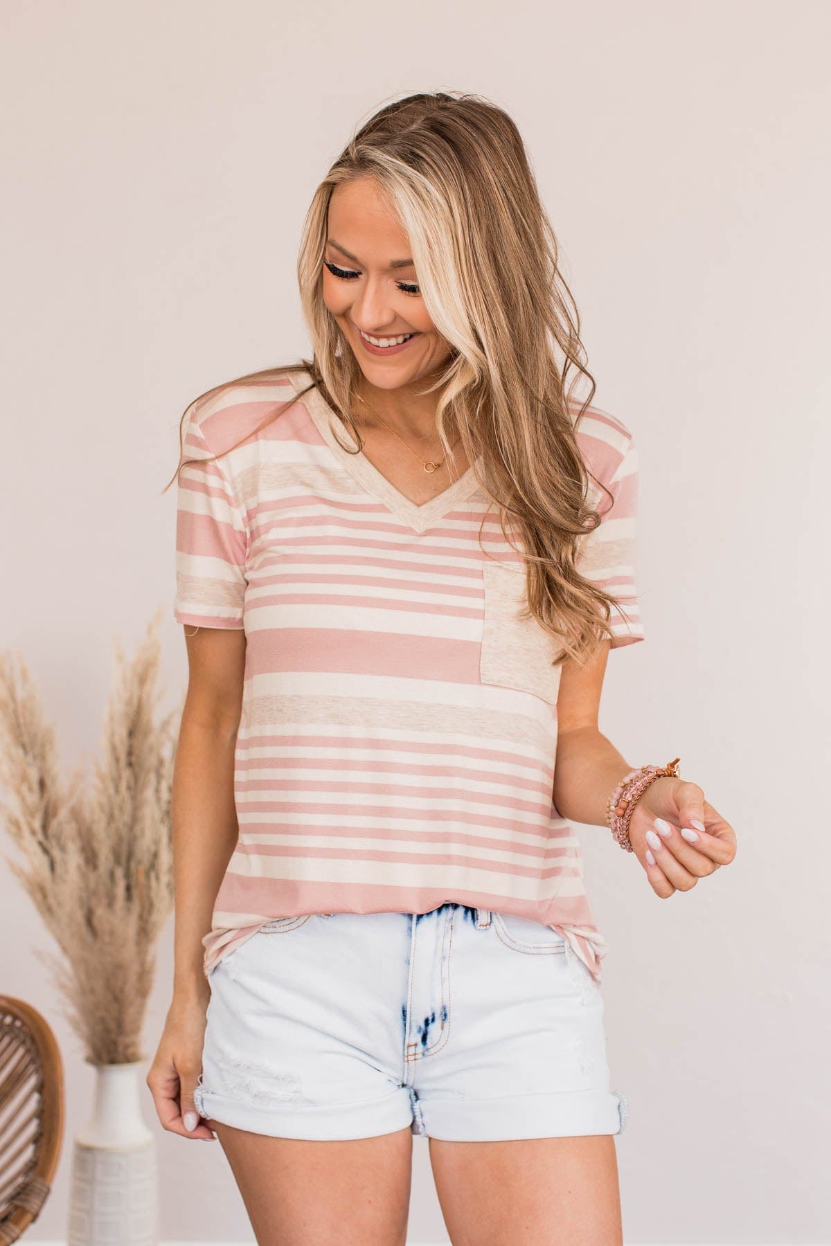 Meant For You Striped Top- Blush