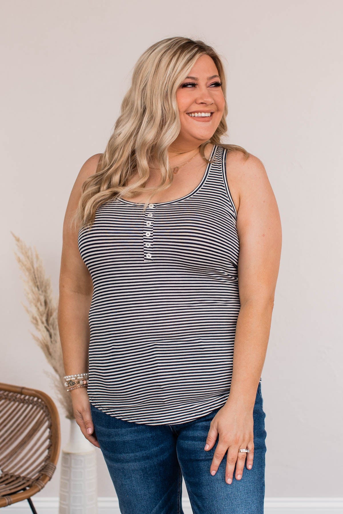 Tried And True Striped Tank- Navy