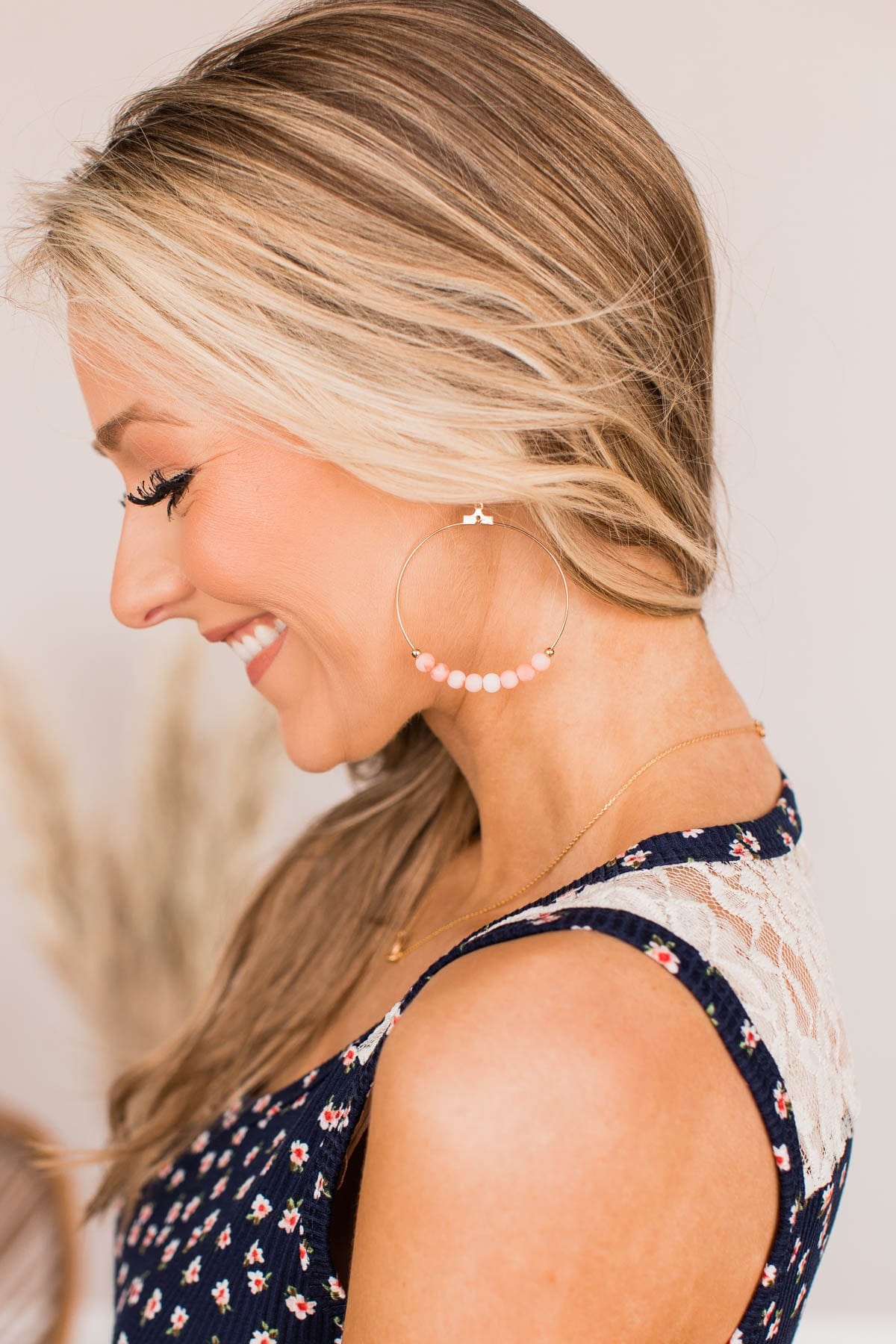 Act Naturally Beaded Hoop Earrings- Pink & Gold