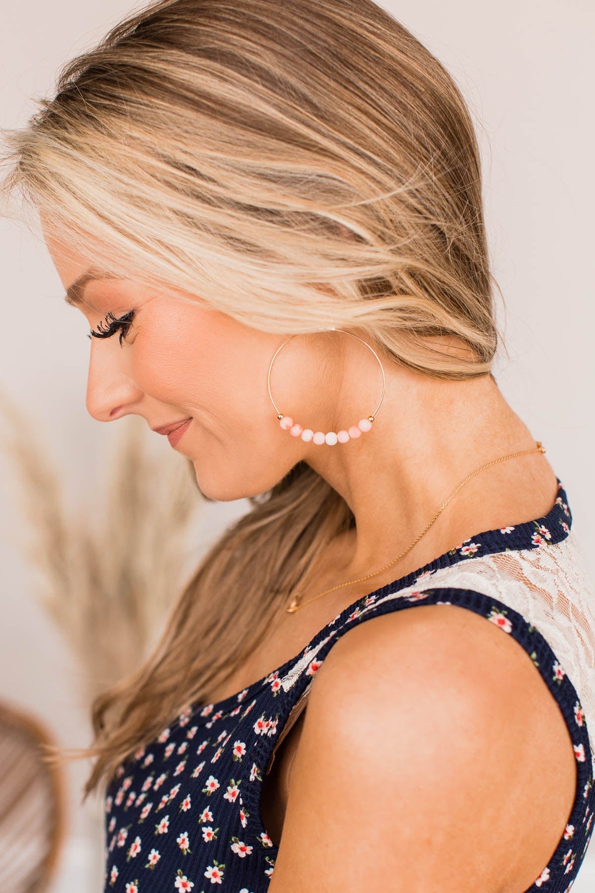 Act Naturally Beaded Hoop Earrings- Pink & Gold