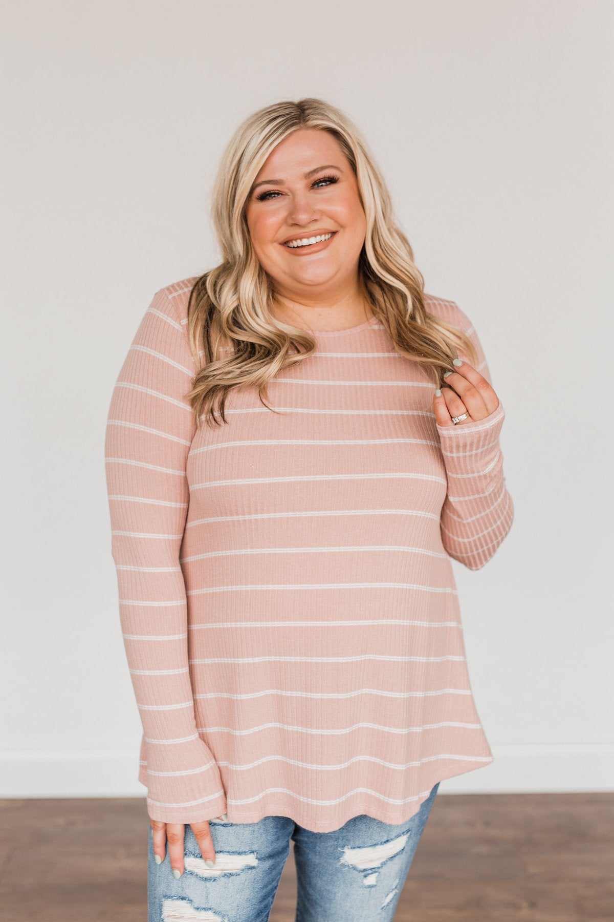 Feelin' A Little Lucky Striped Knit Top- Mauve Pink