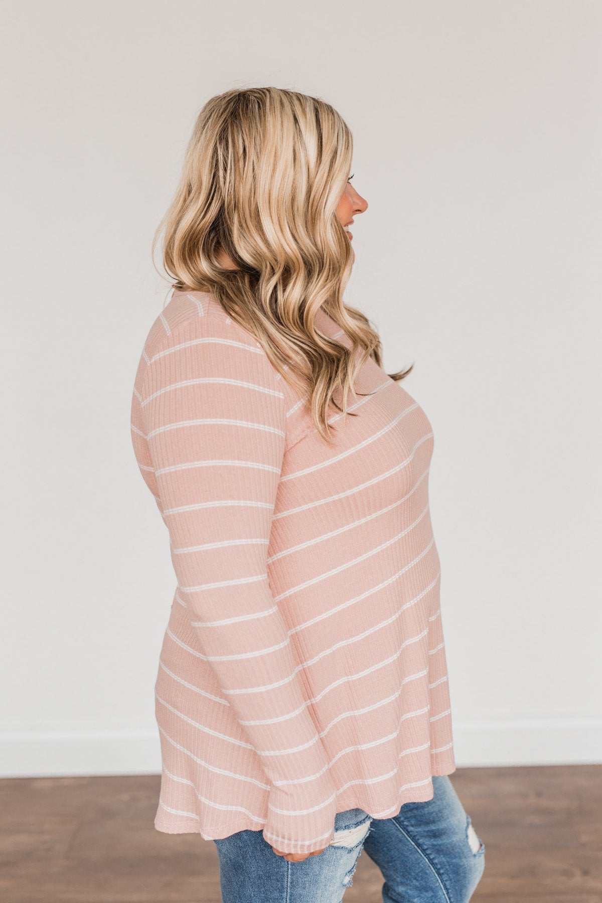 Feelin' A Little Lucky Striped Knit Top- Mauve Pink