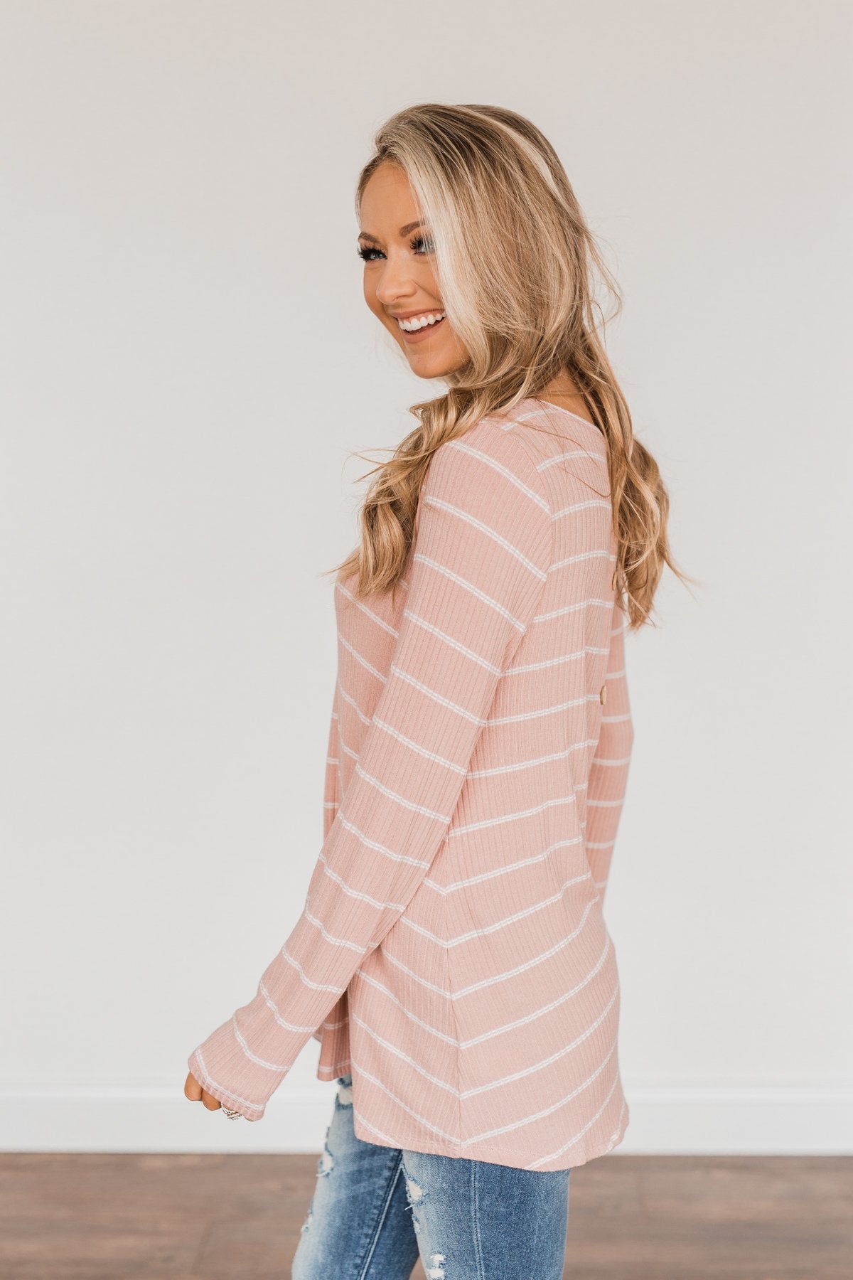 Feelin' A Little Lucky Striped Knit Top- Mauve Pink