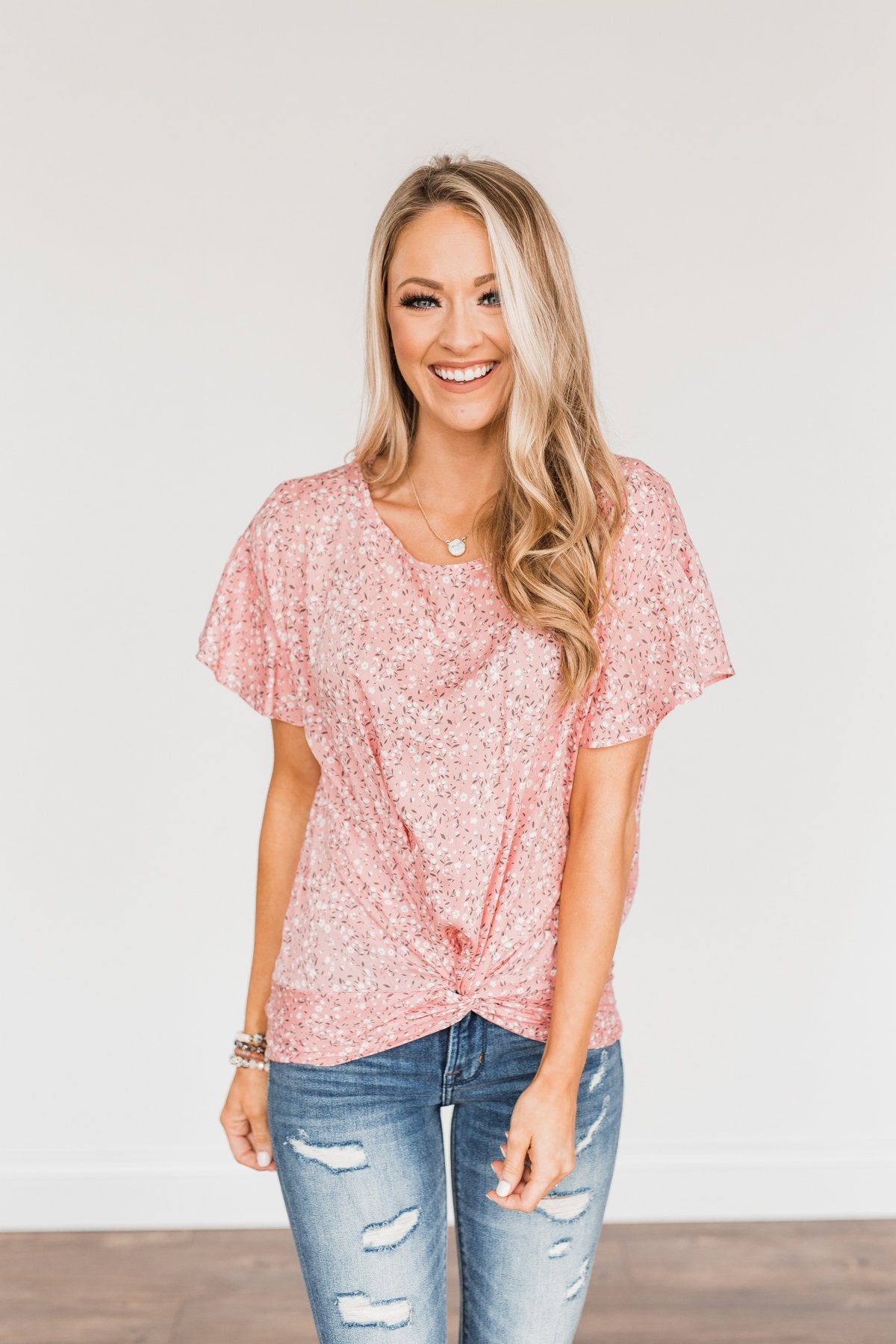 Bright Smiles Floral Print Blouse- Pink