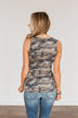 Cute By Nature Zipper Henley Tank- Camo