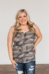 Cute By Nature Zipper Henley Tank- Camo
