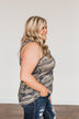 Cute By Nature Zipper Henley Tank- Camo