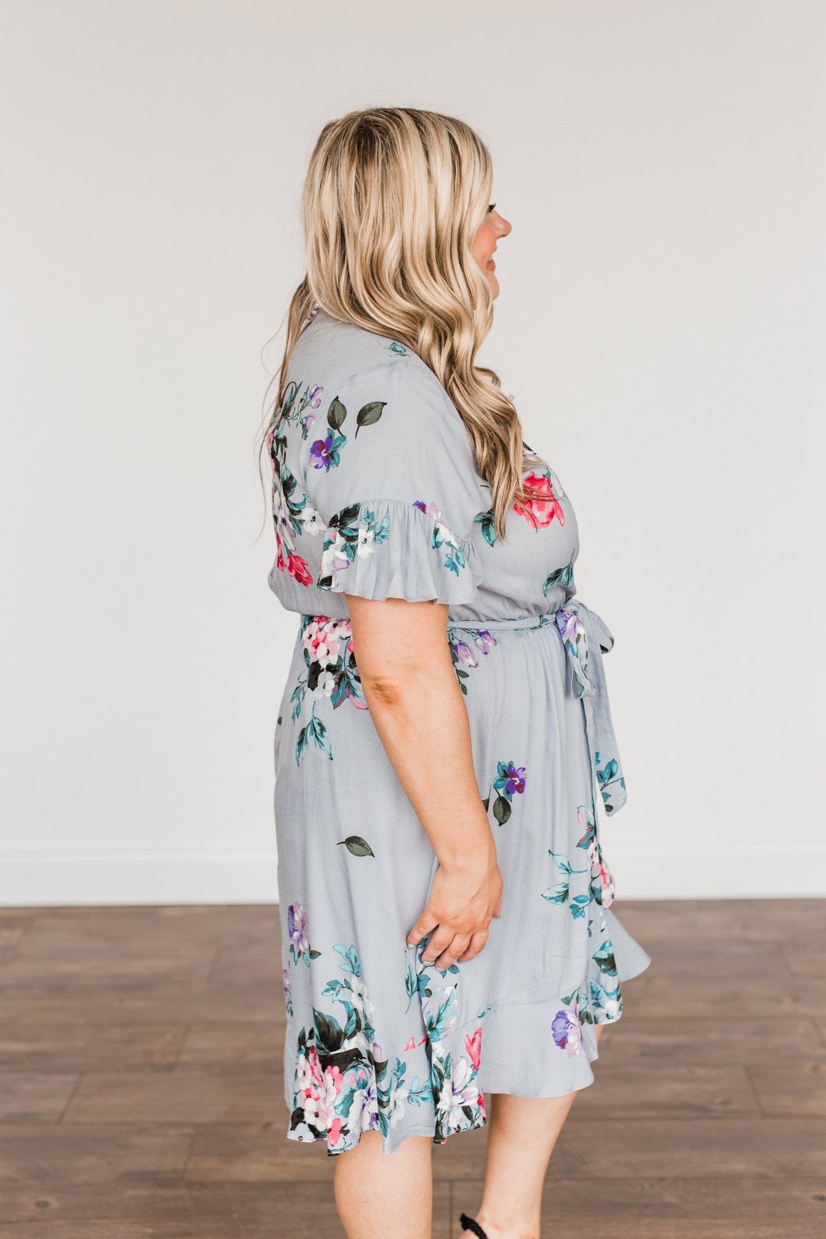 You're My Treasure Floral Wrap Dress- Grey