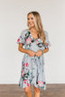 You're My Treasure Floral Wrap Dress- Grey