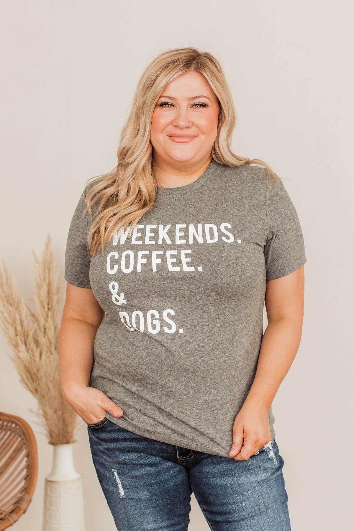 "Weekends. Coffee. & Dogs." Graphic Tee- Charcoal