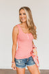 Uplifting Spirits Button Henley Tank Top- Pink