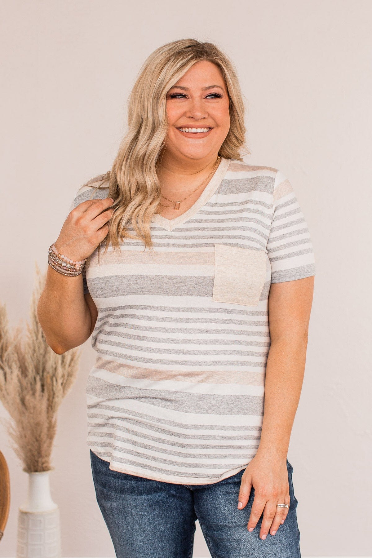 Meant For You Striped Top- Heather Gray