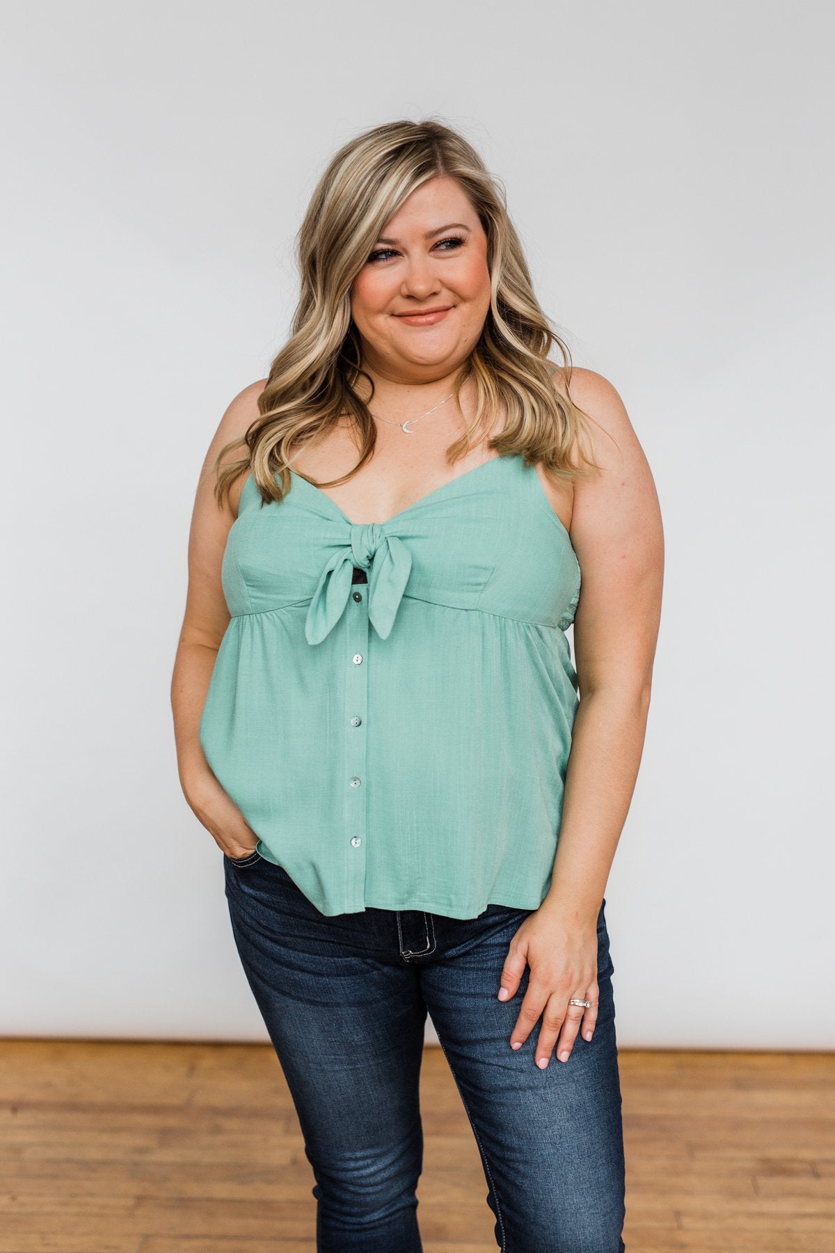 Better Than I Was Bow Tie Tank Top- Dusty Sage