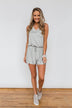 Sleeveless Striped Drawstring Romper- Heather Grey & Ivory
