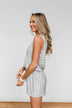 Sleeveless Striped Drawstring Romper- Heather Grey & Ivory