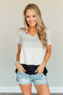 Over The Horizon Color Block Top- Grey, Ivory & Black