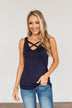Places to Go Criss Cross Tank Top- Navy