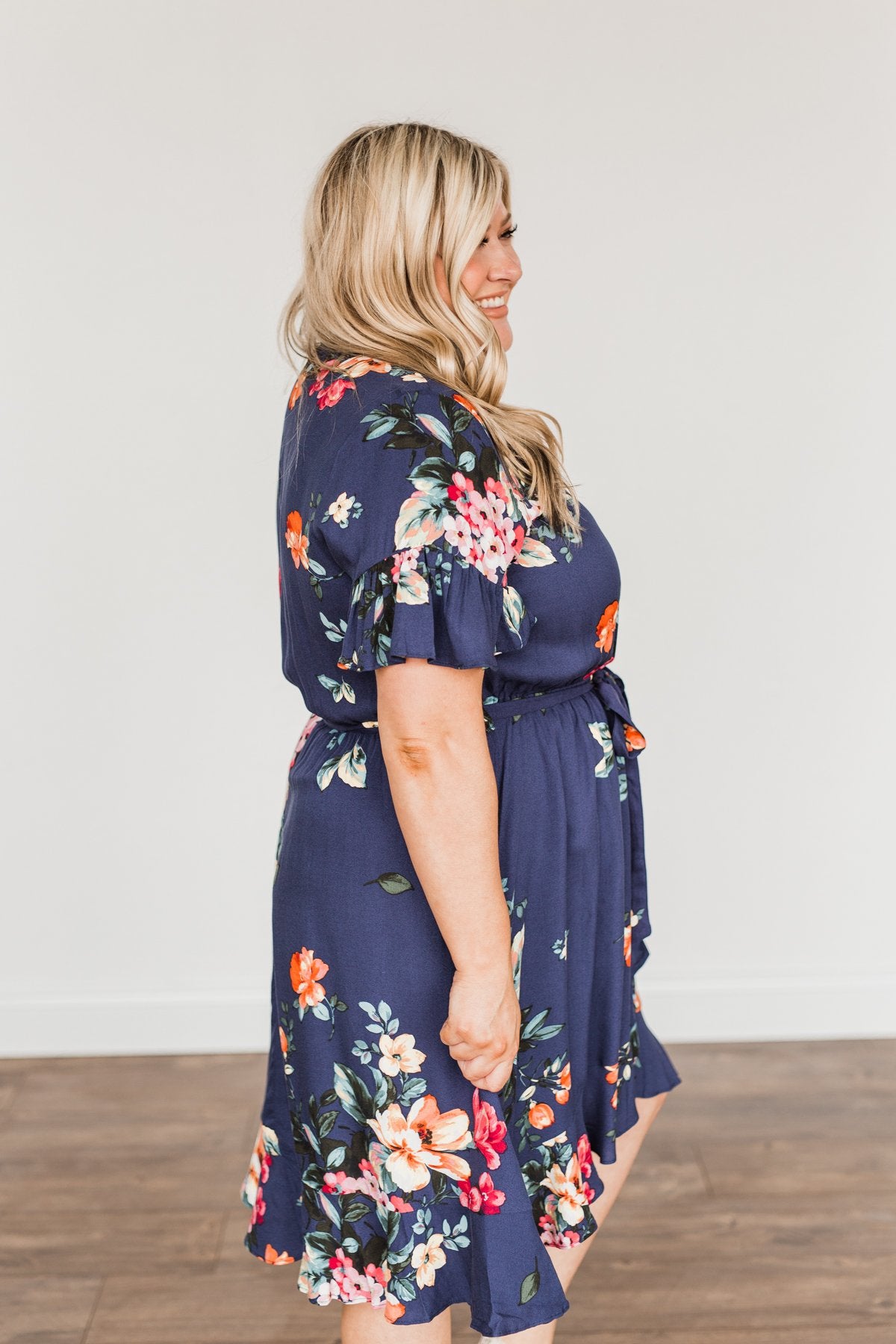You're My Treasure Floral Wrap Dress- Navy