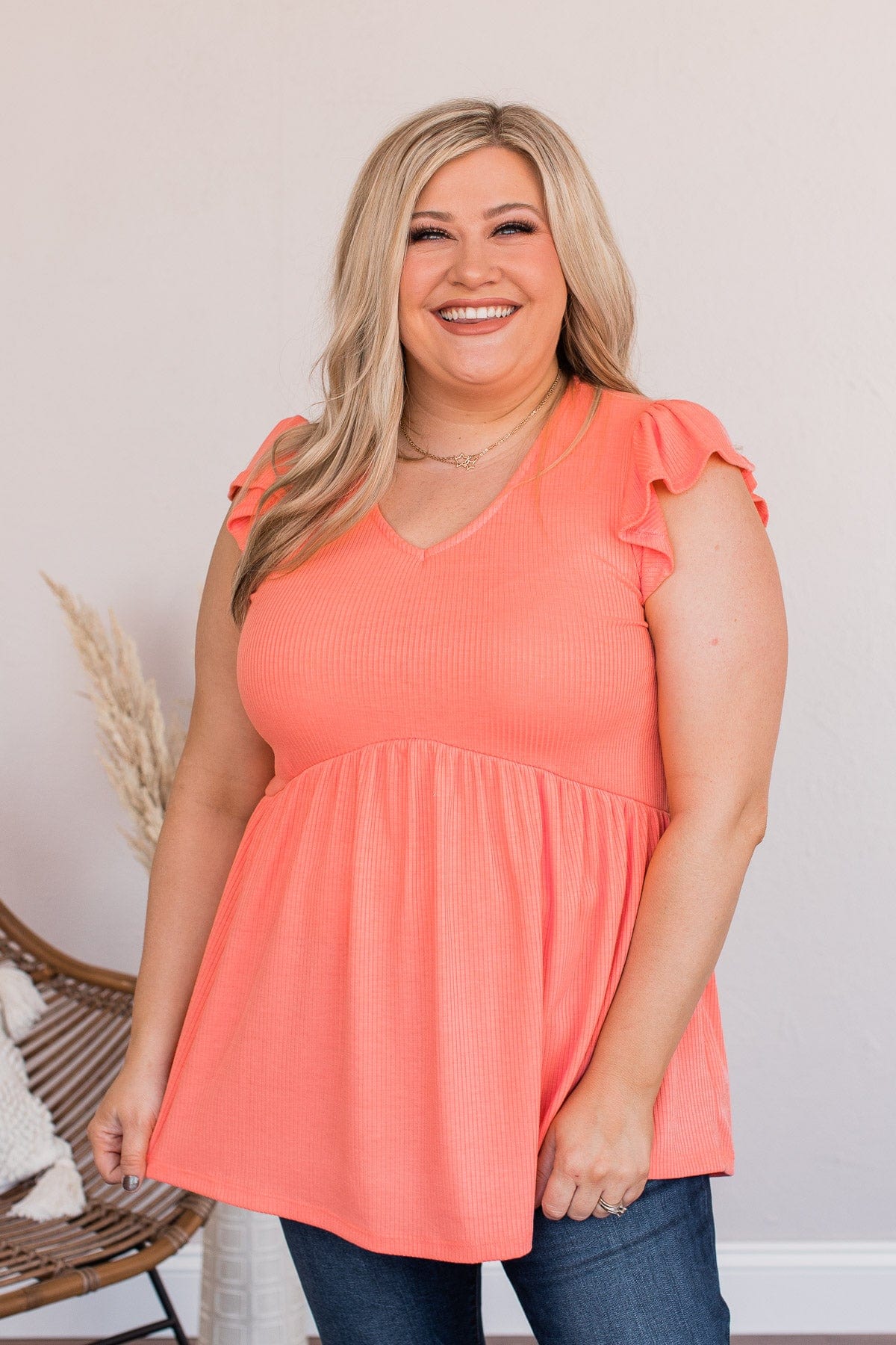 Bounce In Your Step Babydoll Knit Top- Coral