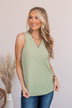 Owns My Heart V-Neck Tank Top- Dusty Sage