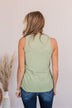 Owns My Heart V-Neck Tank Top- Dusty Sage