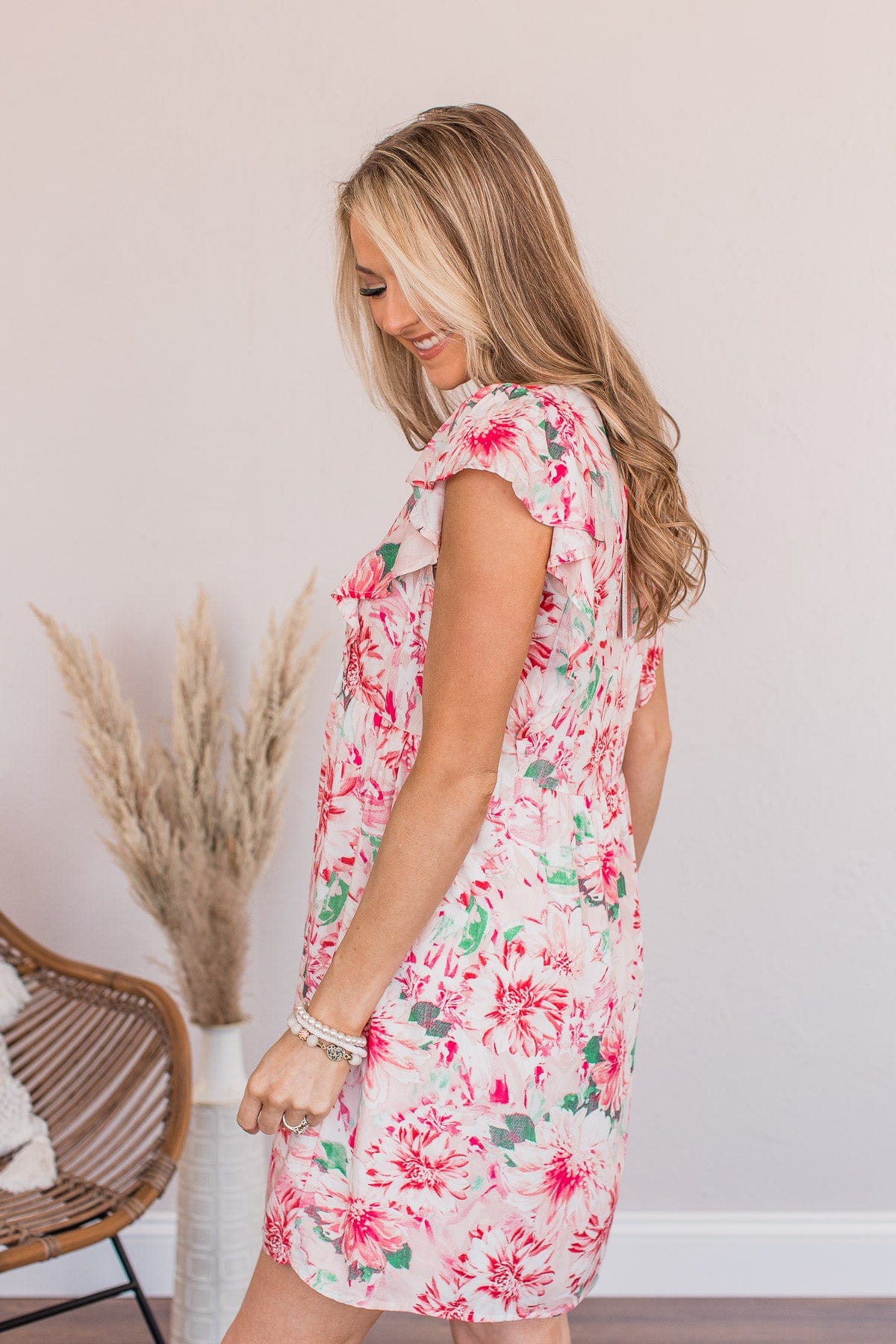 Flirty Flourish Floral Mini Dress- Blush