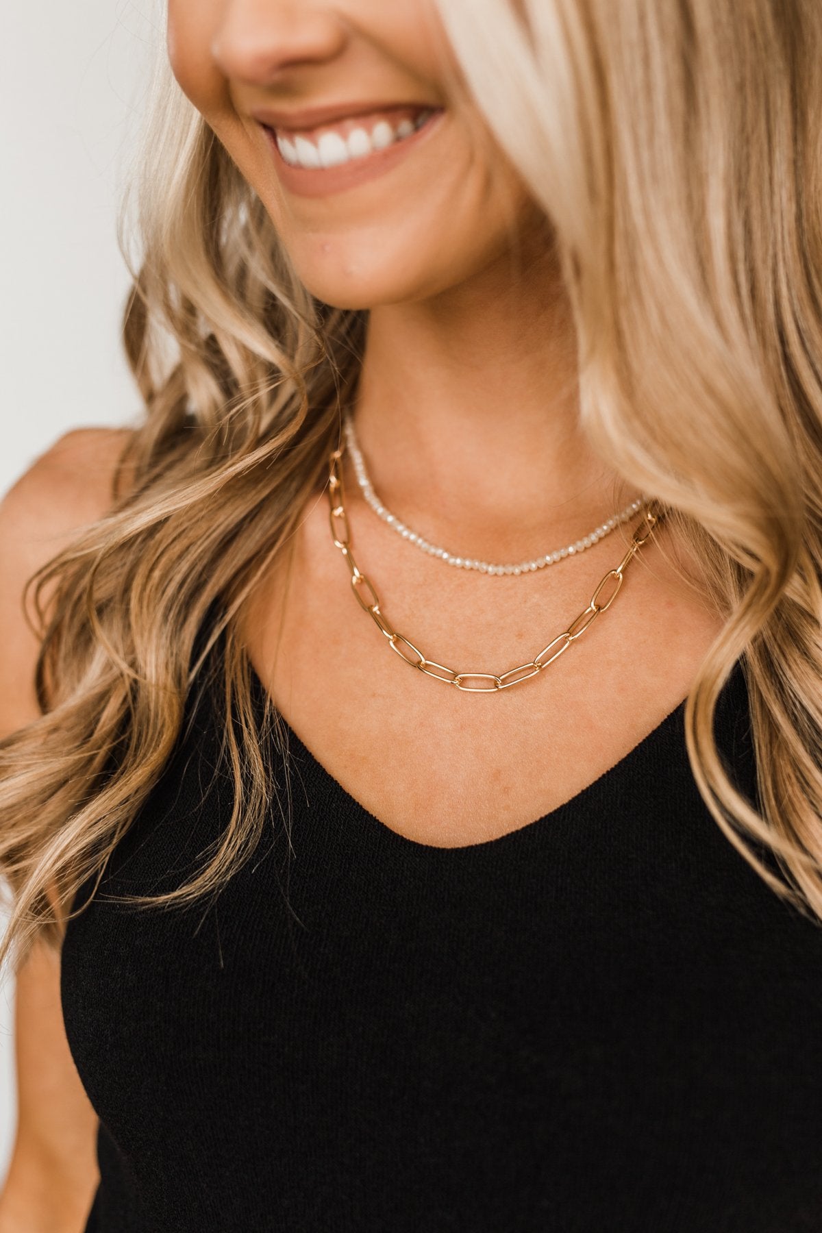 Precious Chain Link Tier Necklace- Gold & Ivory