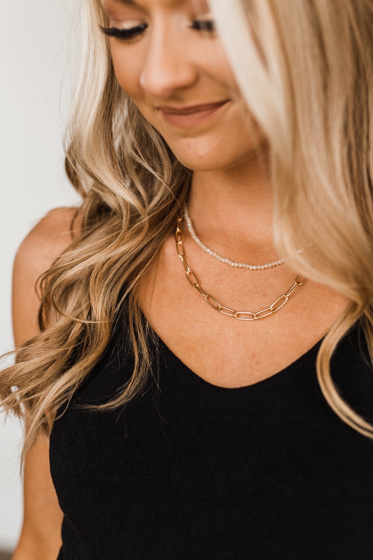 Precious Chain Link Tier Necklace- Gold & Ivory