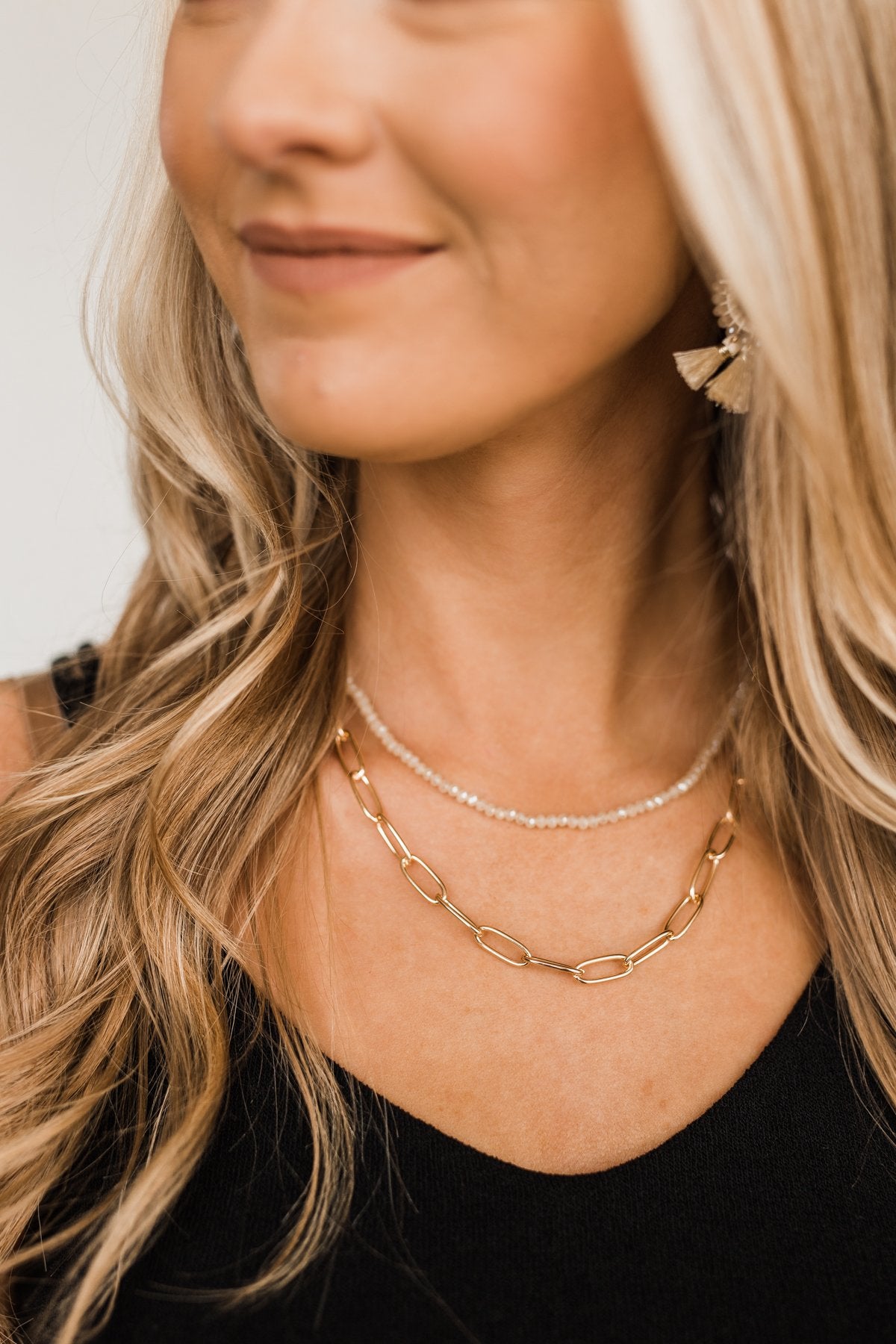 Precious Chain Link Tier Necklace- Gold & Ivory