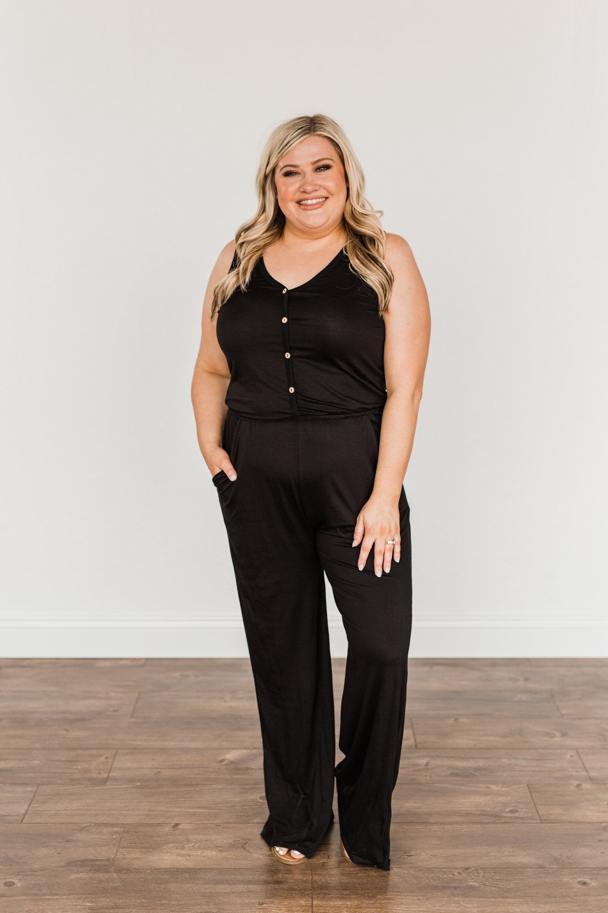 Up For Adventure V-Neck Sleeveless Jumpsuit- Black