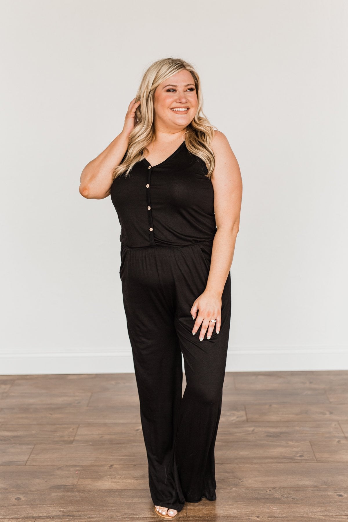 Up For Adventure V-Neck Sleeveless Jumpsuit- Black