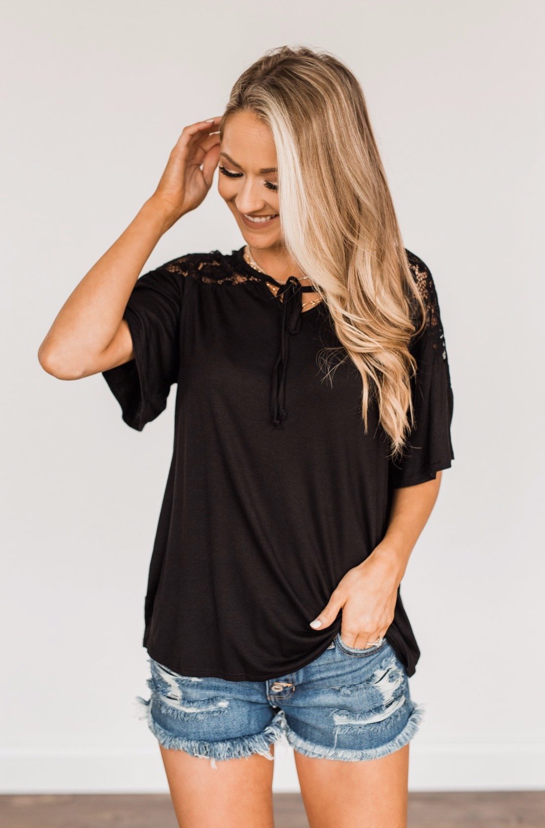 Counting My Blessings Lace Top- Black