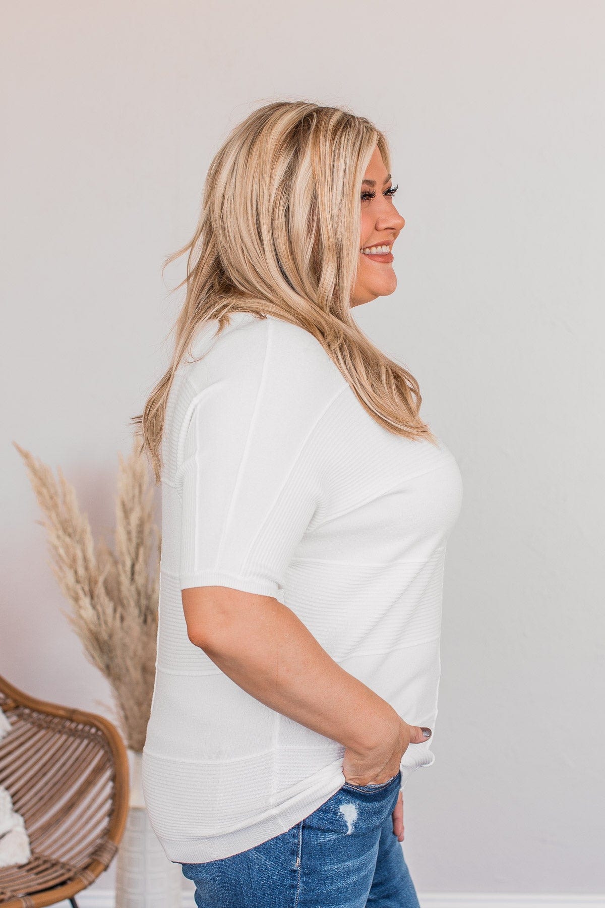 Banding Together Ribbed Top- Off White