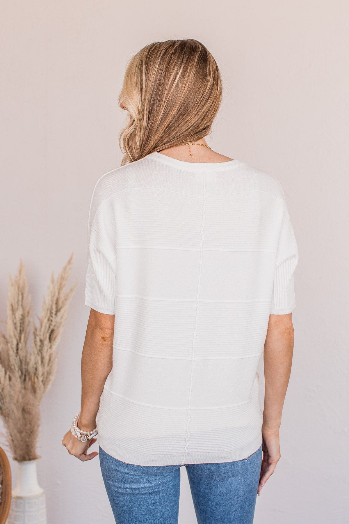 Banding Together Ribbed Top- Off White
