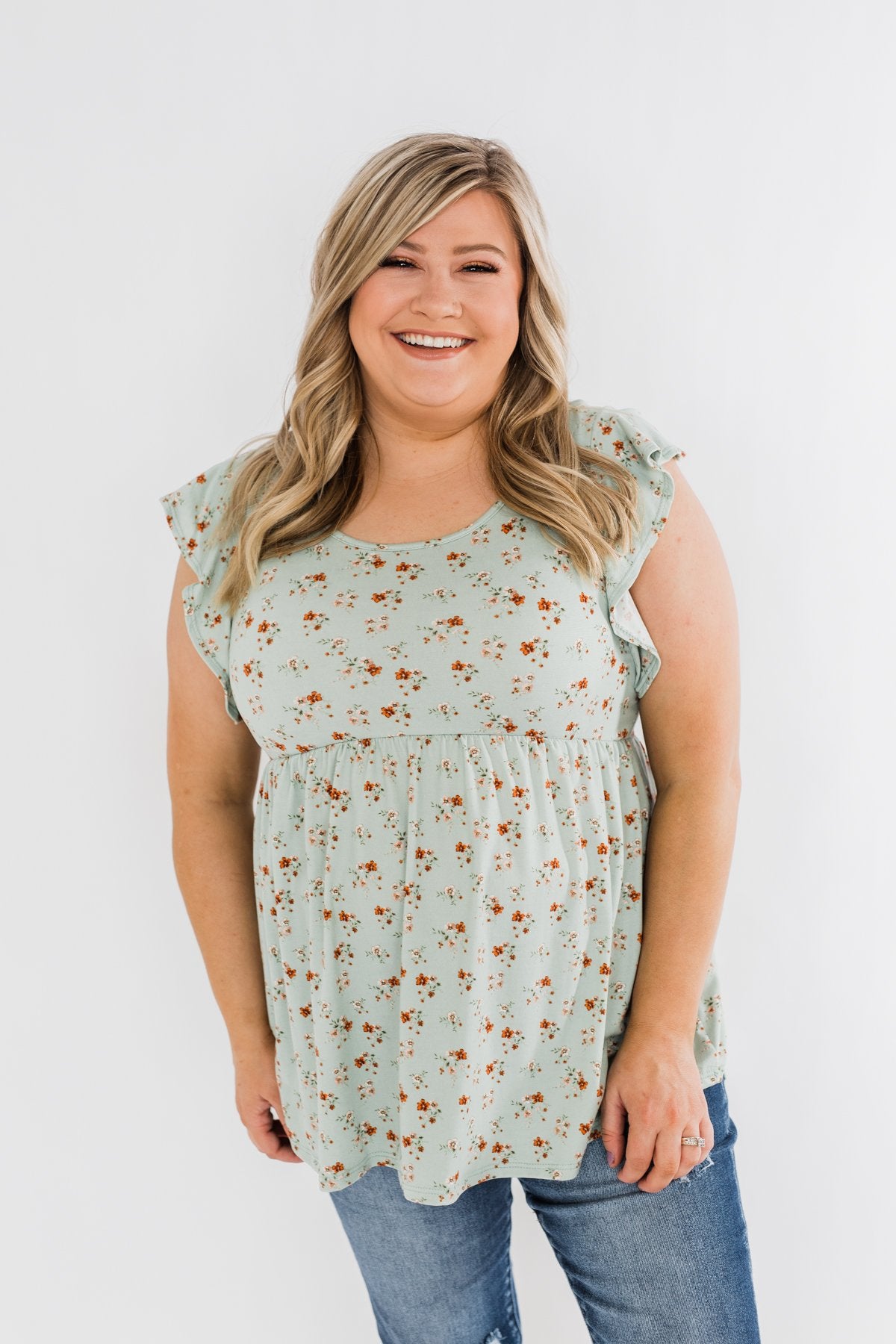 Longer Days Floral Babydoll Top- Sage