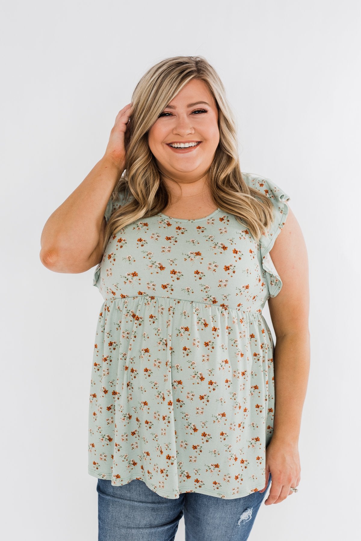 Longer Days Floral Babydoll Top- Sage