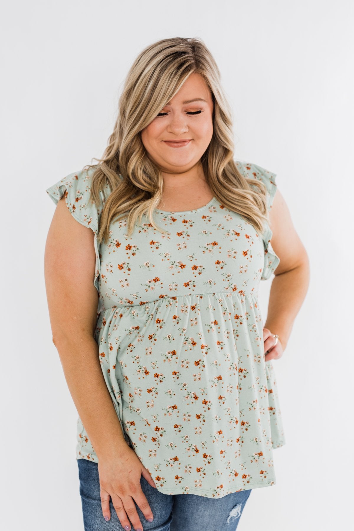 Longer Days Floral Babydoll Top- Sage