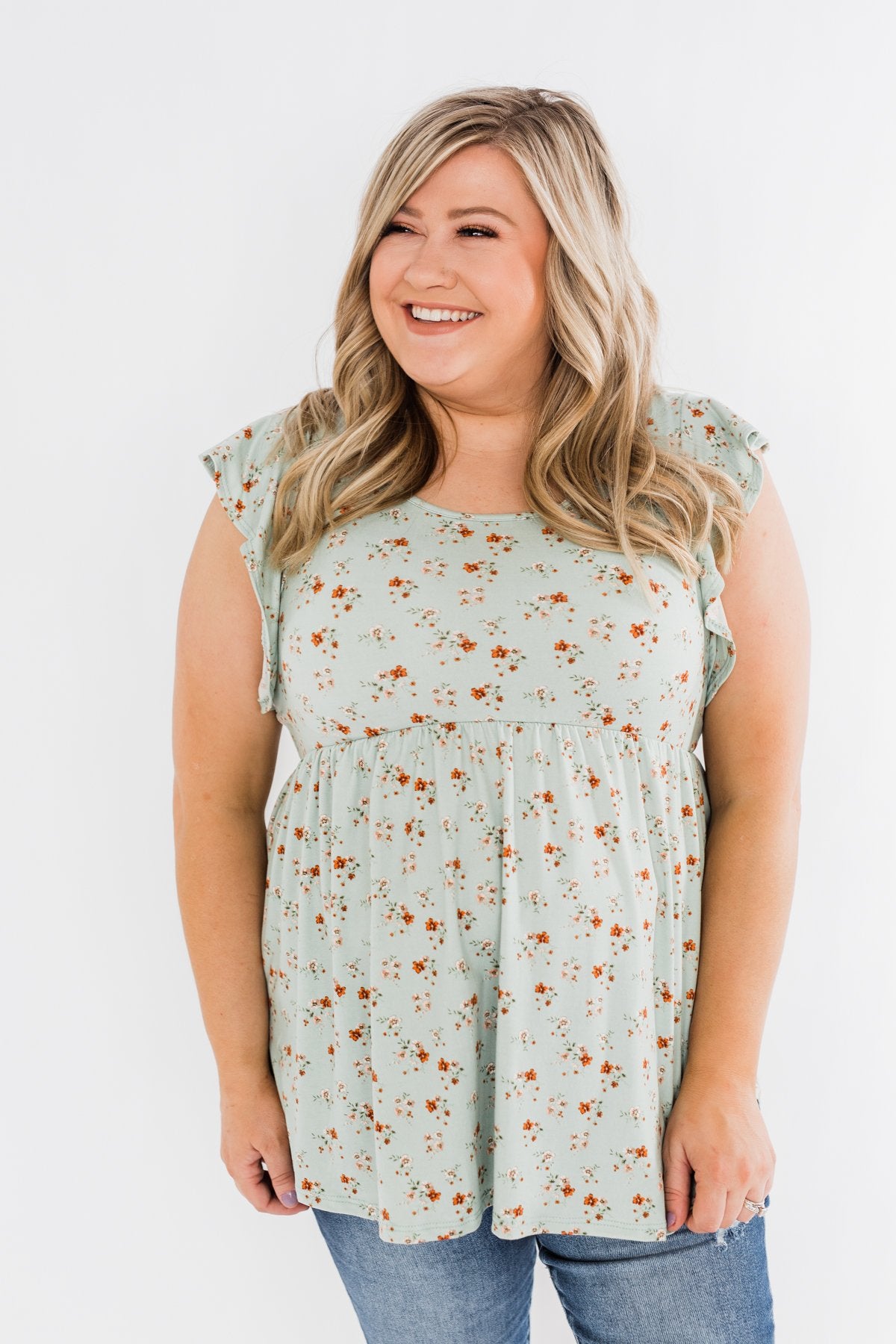 Longer Days Floral Babydoll Top- Sage